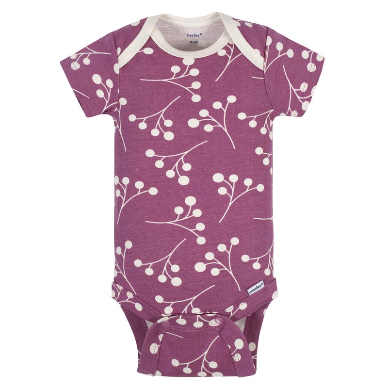 Grow by Gerber Baby Girls 5-Pack Short-Sleeve Onesies Bodysuits, Grey/Pink/Ivory, Newborn - Image 3